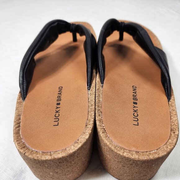 Lucky Brand Womens Size 10 Lellina Corck Platform Wedge Thong Sandal Black   902 - Picture 9 of 10
